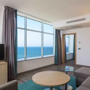 Living room perfect as workspace at the Hilton Garden Inn Tanger City Center.