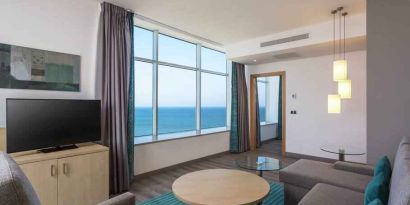 Living room perfect as workspace at the Hilton Garden Inn Tanger City Center.