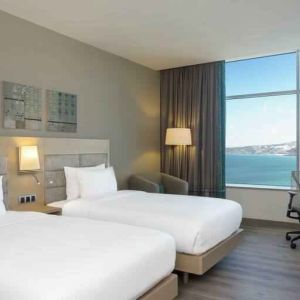 Twin room with ocean view at the Hilton Garden Inn Tanger City Center.