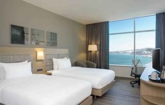 Twin room with ocean view at the Hilton Garden Inn Tanger City Center.