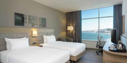 Twin room with ocean view at the Hilton Garden Inn Tanger City Center.