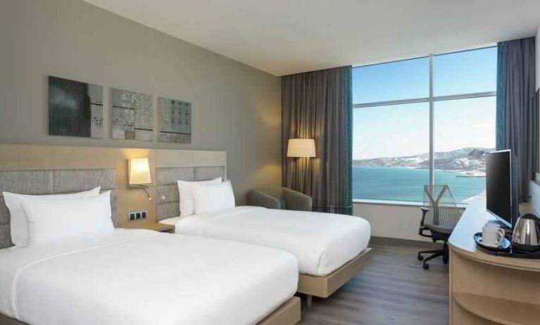 Twin room with ocean view at the Hilton Garden Inn Tanger City Center.