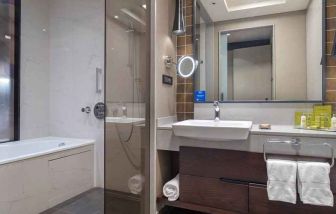 spacious bathroom and shower at Hilton Istanbul Bakirkoy.