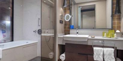 spacious bathroom and shower at Hilton Istanbul Bakirkoy.