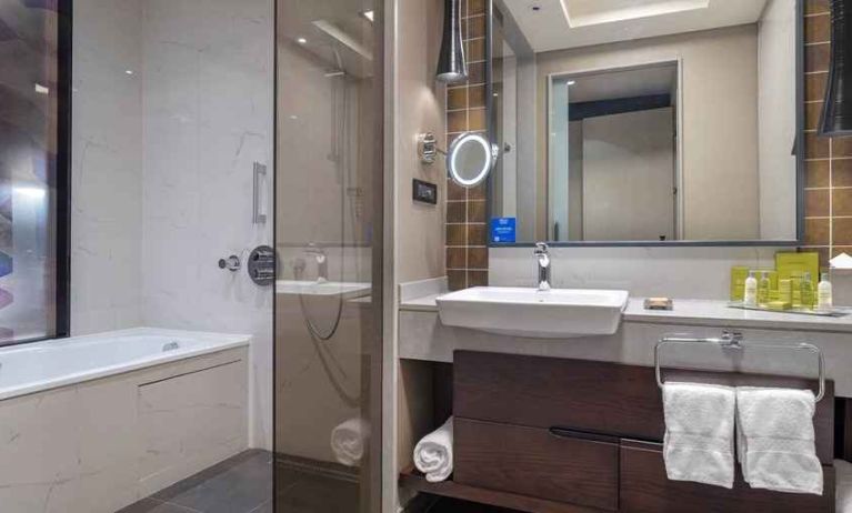 spacious bathroom and shower at Hilton Istanbul Bakirkoy.