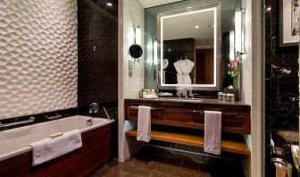 spacious king bathroom at Hilton Istanbul Bomonti Hotel & Conference Center.