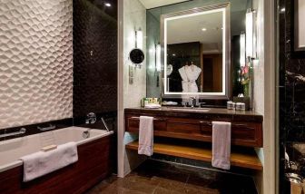 spacious king bathroom at Hilton Istanbul Bomonti Hotel & Conference Center.