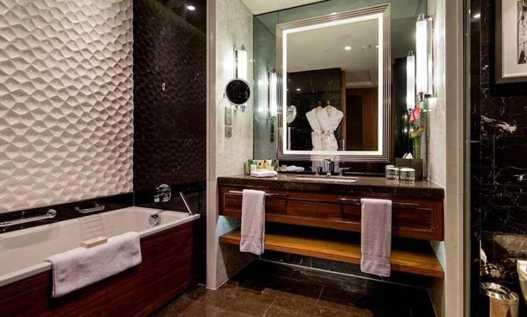 spacious king bathroom at Hilton Istanbul Bomonti Hotel & Conference Center.