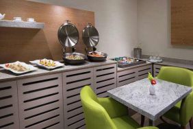 Dining area suitable as workspace at the Hilton Garden Inn Monterrey Airport, Nuevo Leon, Mexico.