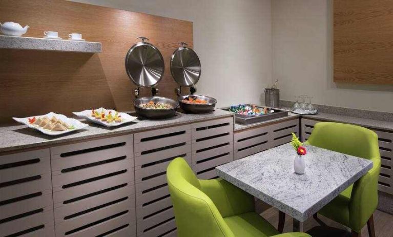 Dining area suitable as workspace at the Hilton Garden Inn Monterrey Airport, Nuevo Leon, Mexico.