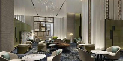 comfortable lobby and coworking space at DoubleTree by Hilton Kunming Airport.