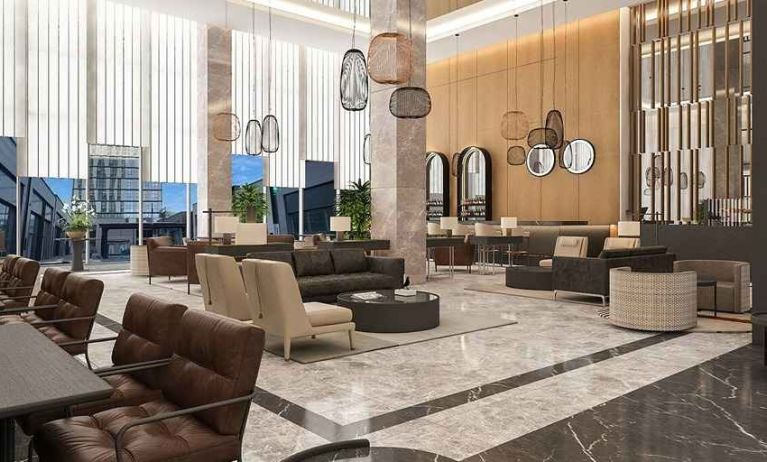 comfortable lobby and lounge area ideal as a coworking space at DoubleTree by Hilton Manisa.