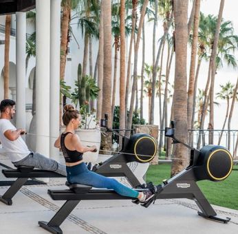 Outdoor fitness center overlooking the garden at the Hilton Los Cabos Beach & Golf Resort.