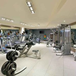 Fully equipped fitness center at the DoubleTree by Hilton Doha - Old Town.