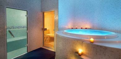 Relaxing spa area with jacuzzi at the DoubleTree by Hilton Doha - Old Town.