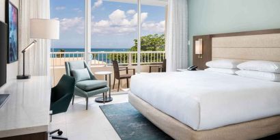 King bedroom with desk at the Caribe Hilton.