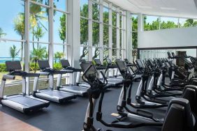 Fitness center overlooking the sea at the Caribe Hilton.