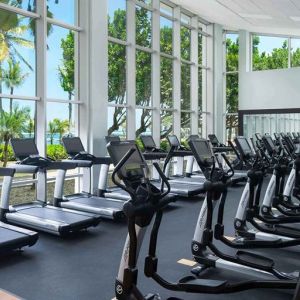 Fitness center overlooking the sea at the Caribe Hilton.