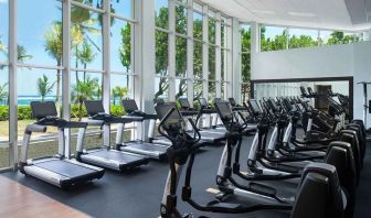 Fitness center overlooking the sea at the Caribe Hilton.