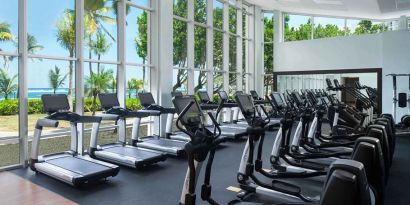 Fitness center overlooking the sea at the Caribe Hilton.