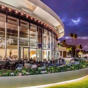 Outdoor patio suitable for co-working at the Caribe Hilton.