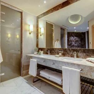 spacious and clean bathroom and shower at Mersin HiltonSA.