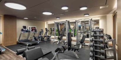 well equipped fitness center at Mersin HiltonSA.