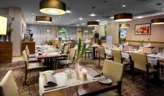 Dining area perfect as workspace at the Hilton Garden Inn Krakow.