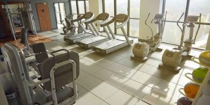 Fully equipped fitness center at the DoubleTree by Hilton Lodz.