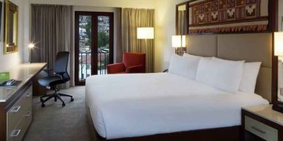 Hotel room with desk at the Hilton Garden Inn Cusco, Peru.