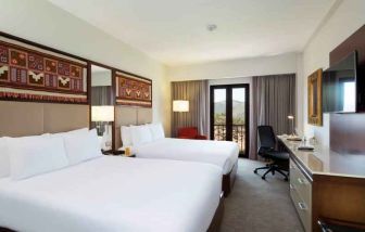 Twin room with desk at the Hilton Garden Inn Cusco, Peru.