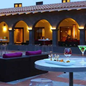 Outdoor patio perfect as workspace at the Hilton Garden Inn Cusco, Peru.