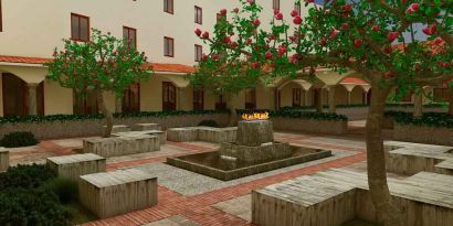 Outdoor space with firepit at the Hilton Garden Inn Cusco, Peru.