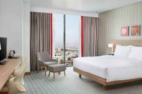 King superior room with desk at the Hilton Garden Inn Muscat Al Khuwair.