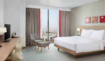 King superior room with desk at the Hilton Garden Inn Muscat Al Khuwair.