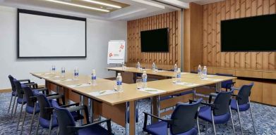 Meeting room with u shape table at the Hilton Garden Inn Muscat Al Khuwair.