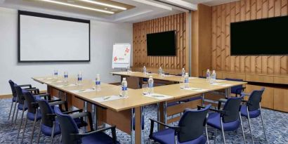 Meeting room with u shape table at the Hilton Garden Inn Muscat Al Khuwair.