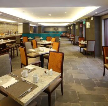 Restaurant area perfect as workspace at the Hilton Garden Inn Muscat Al Khuwair.