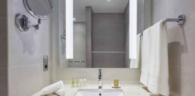 Guest bathroom at the Hilton Garden Inn Muscat Al Khuwair.