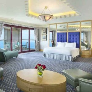 Spacious and elegant king suite at the Jeddah Hilton.