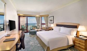 King bedroom with working station at the Jeddah Hilton.