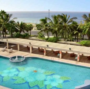 Outdoor pool area at the Jeddah Hilton.