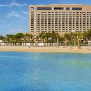 Beautiful beach in front of the hotel at the Jeddah Hilton.