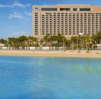 Beautiful beach in front of the hotel at the Jeddah Hilton.