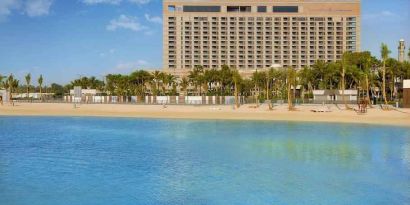 Beautiful beach in front of the hotel at the Jeddah Hilton.