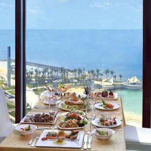 Beautiful restaurant overlooking the sea at the Jeddah Hilton.