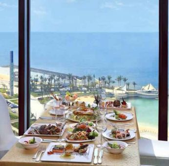 Beautiful restaurant overlooking the sea at the Jeddah Hilton.