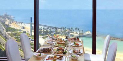 Beautiful restaurant overlooking the sea at the Jeddah Hilton.