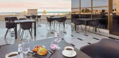 Outdoor terrace suitable as workspace at the Hilton Garden Inn Al Jubail.