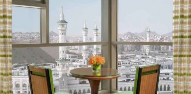 Working station with view at the Hilton Suites Makkah.